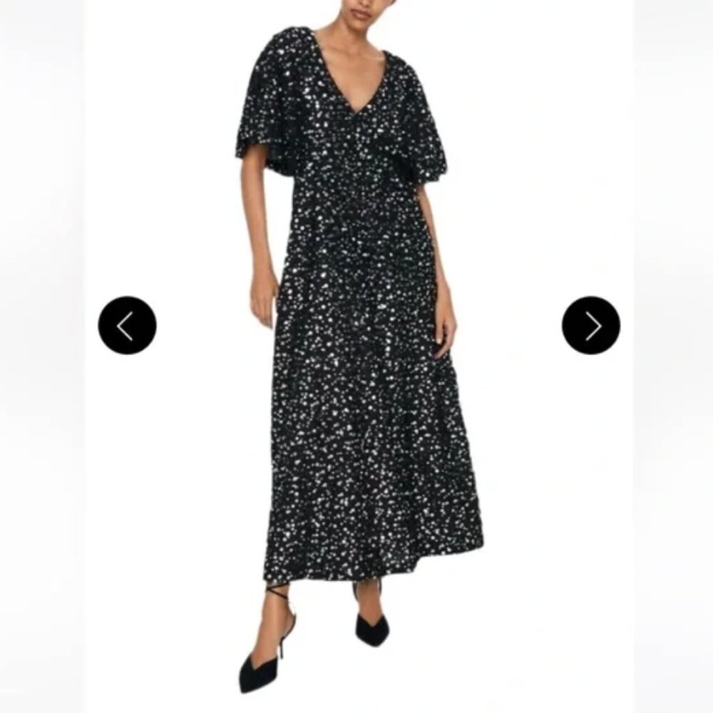 ZARA | LIKE NEW | RARE | Sequin & Pearl Embellished Black Dress | SZ SM
